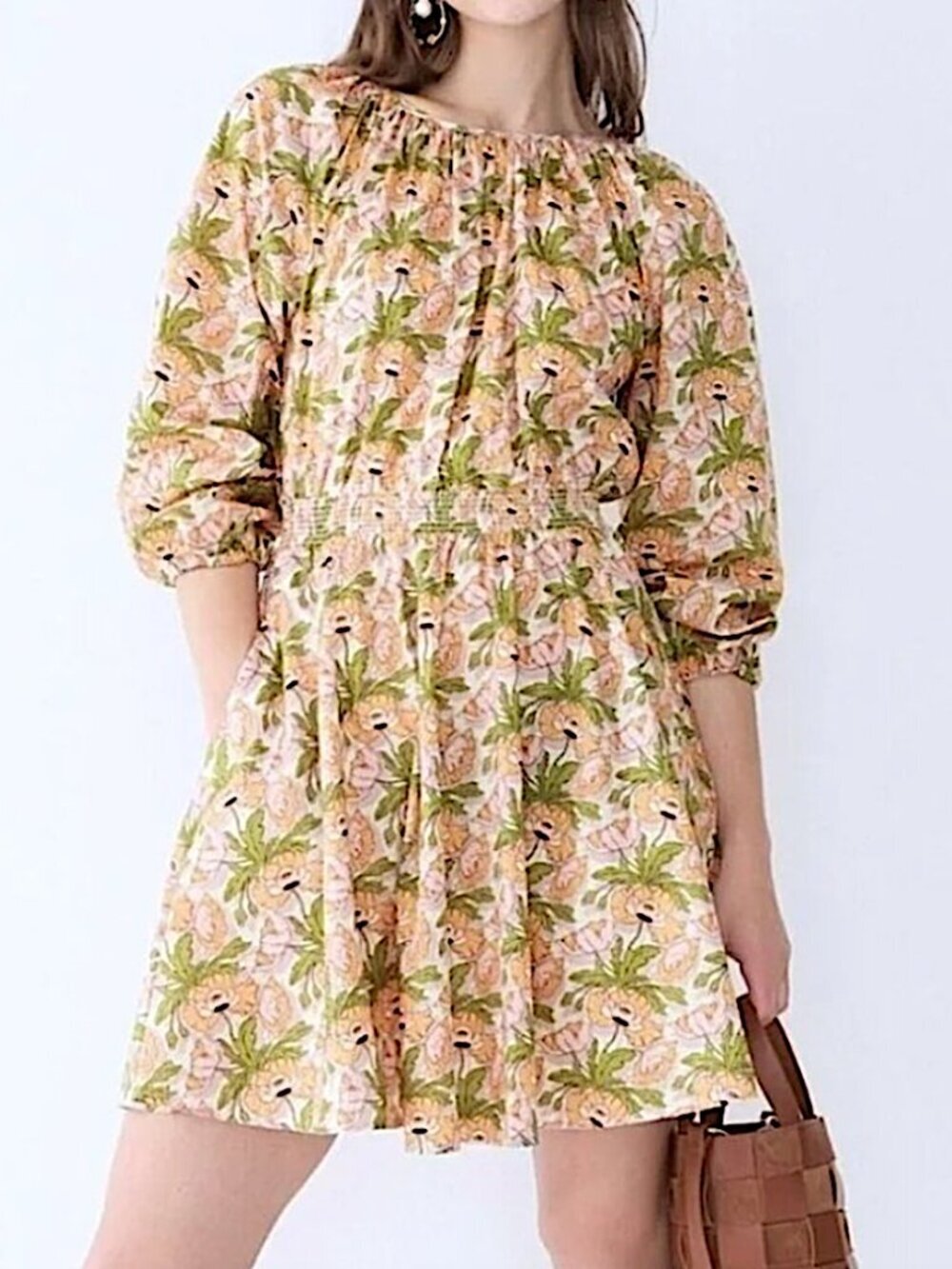 J CREW x Liberty of London Butterfield Poppy Floral Smocked Mini Dress Pastel